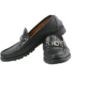 Vintage Salvatore Ferragamo Mens Loafers Black Leather Size 9 D